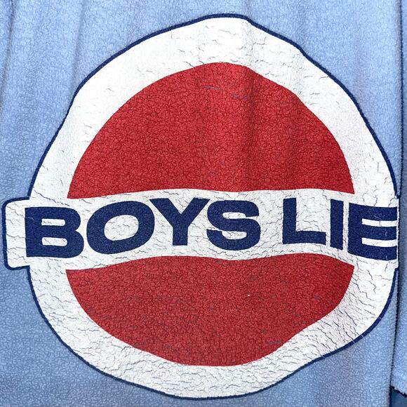 Boys Lie Baby Blue Inside Out Fleece Pamela Cherub Logo Shirt Jacket One Size - Picture 8 of 11